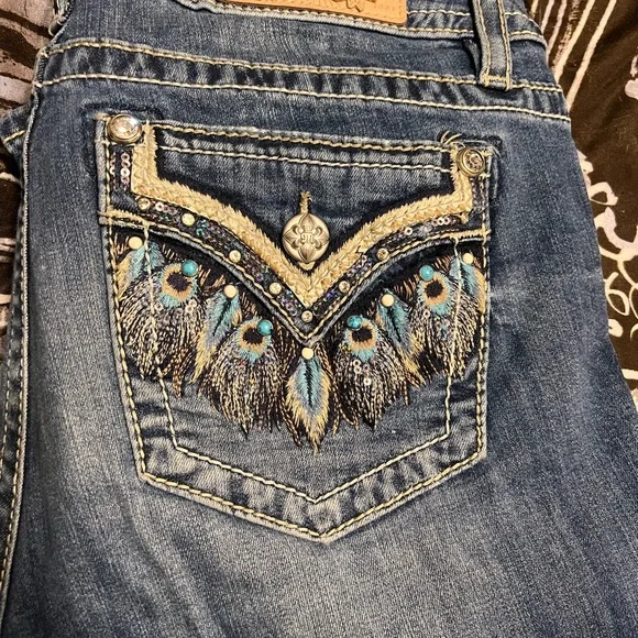 Miss me blue feather embroider jeans - Picture 1 of 5